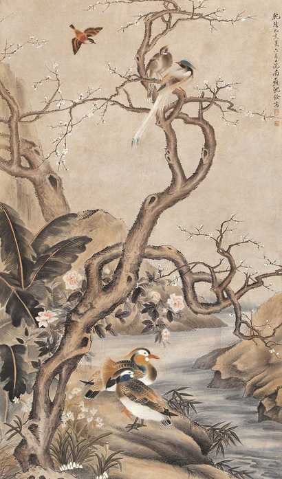 沈铨 花鸟图 立轴